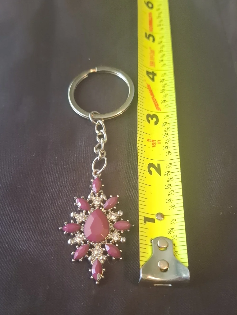 Purple Silvertone Gemstone Key or Bag Charm